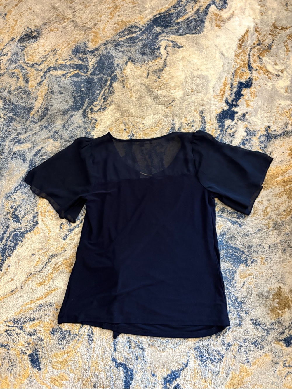 Navy Wrap Tie Short Sleeve Women's Top - Picture 3 of 5